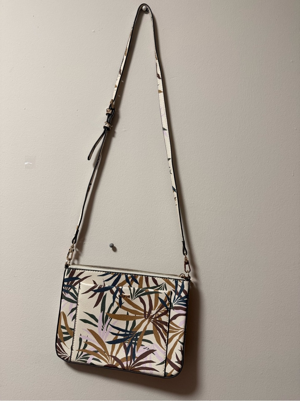 Cream Botanical Print Crossbody Bag with Adjustable Strap
